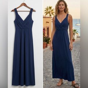 Pink Rose Blue Maxi Dress Size Large Stretchy Knit Extra Long Casual weave top